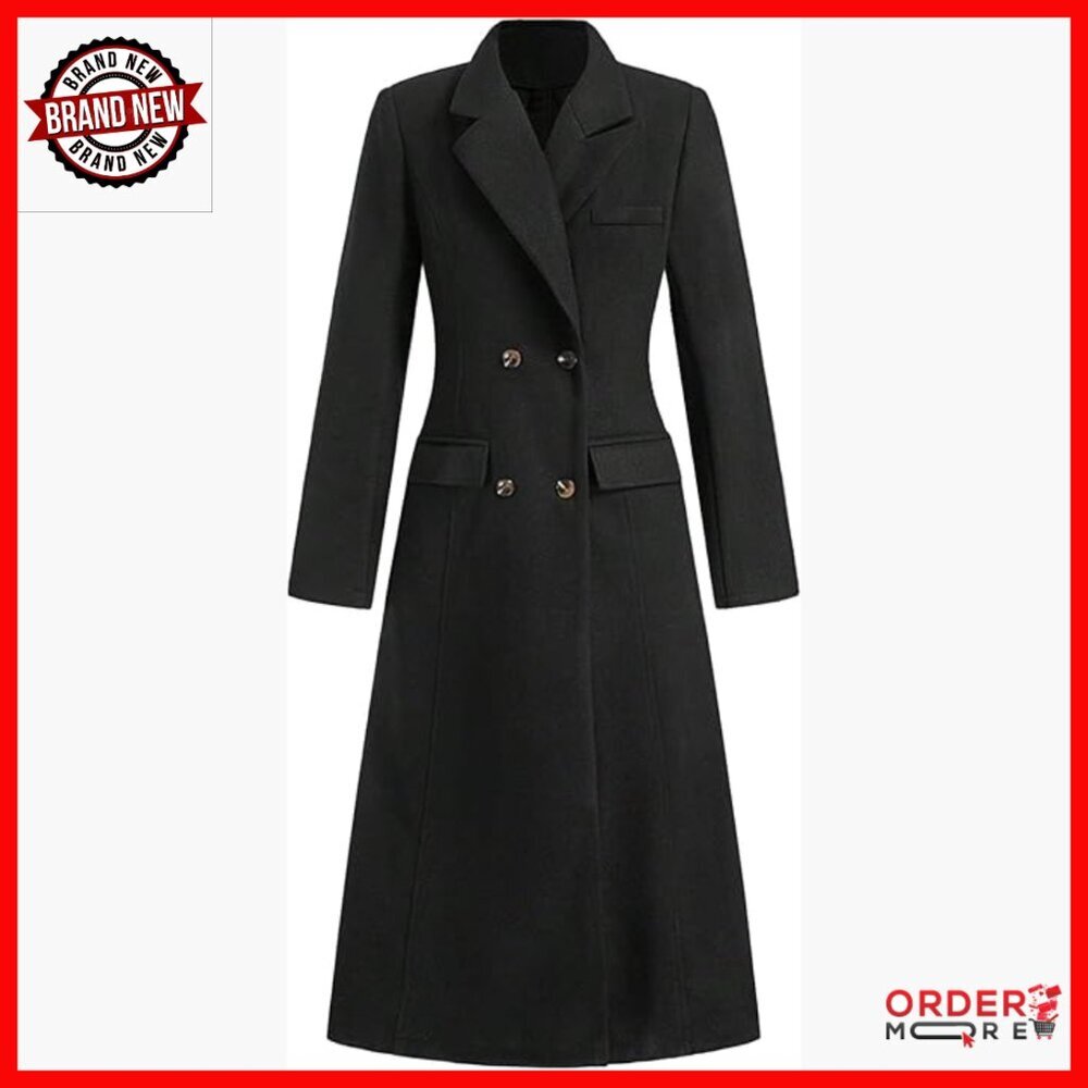Women's Wool Blend Pea Coat Double Breasted Long Trench Coat